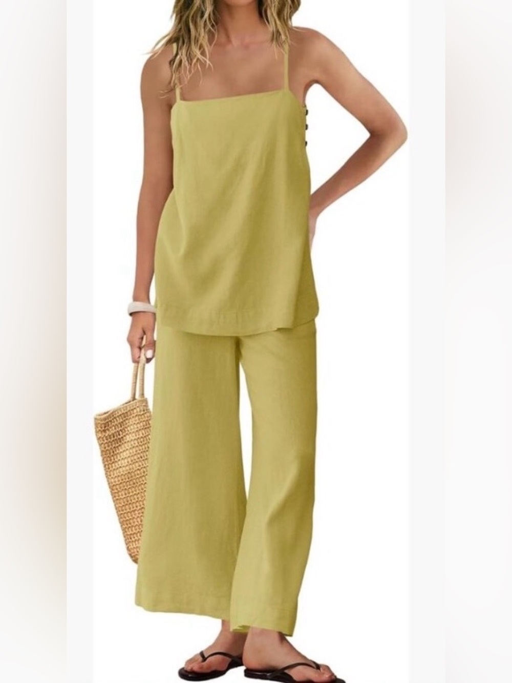 Panadila 2 Piece Linen Set | Spaghetti Strap Top and Pants with Pockets | Size S